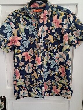 Tori Richard Navy Tropical Floral Shirt Sz L
